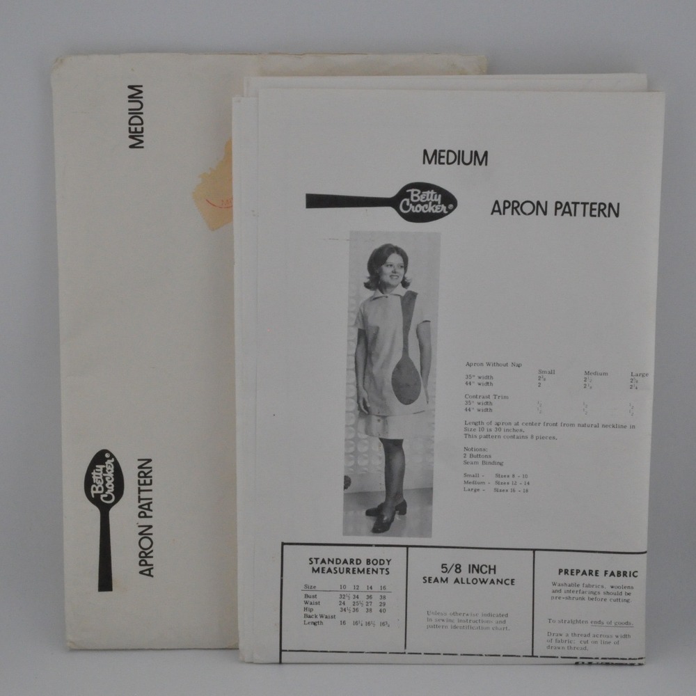 Betty Crocker Apron Pattern Medium White Vintage Sewing by General Mills